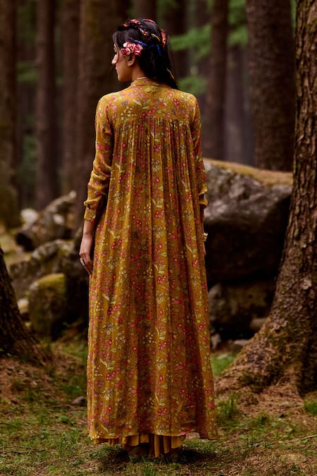 Shop_Paulmi And Harsh_Yellow Blouse Cotton Silk, Jacket Chiffon And Palazzo Georgette Sequin & & Set _at_Aza_Fashions