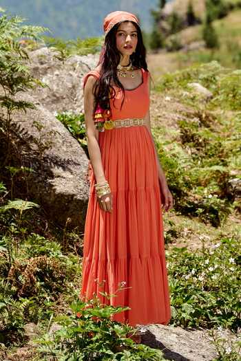 Paulmi And Harsh Orange Georgette And Organza Cutdana Layered Anarkali With Mirror Work Dupatta Online at Aza Fashions Paulmi And Harsh_Orange Georgette And Organza Cutdana Layered Anarkali With Mirror Work Dupatta _Online_at_Aza_Fashions