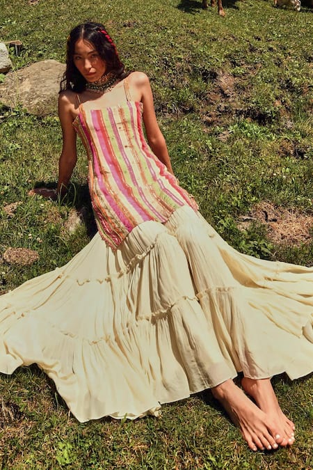 Buy_Paulmi And Harsh_Multi Color Crepe And Net Mirror, Sequin, Moti & Dabka Work, Kurta Sharara Set_Online_at_Aza_Fashions