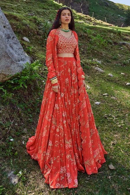 Ajrakh Chaniya Choli | Bridal blouse designs, Chaniya choli, Long blouse  designs