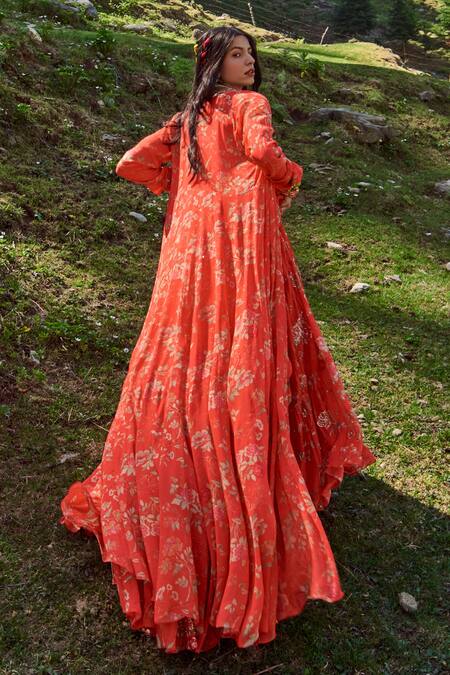 Shop Paulmi And Harsh Red Georgette And Crepe Cutdana, Floral Print, Sequin, Dabka & Jacket Lehenga Set at Aza Fashions Shop_Paulmi And Harsh_Red Georgette And Crepe Cutdana, Floral Print, Sequin, Dabka & Jacket Lehenga Set_at_Aza_Fashions