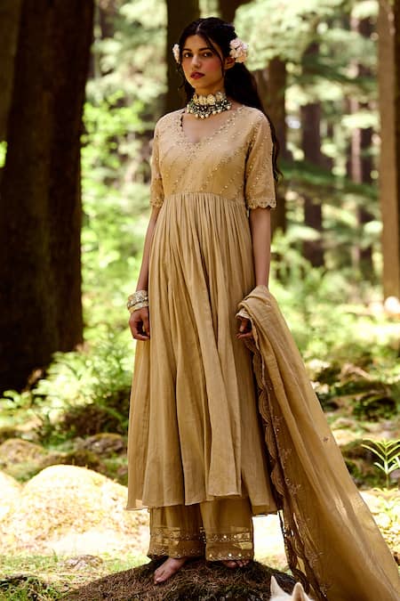 Buy Paulmi And Harsh Beige Cotton Silk Mirror, Zari And Sequin V Neck Anarkali Set Online at Aza Fashions Buy_Paulmi And Harsh_Beige Cotton Silk Mirror, Zari And Sequin V Neck Anarkali Set _Online_at_Aza_Fashions