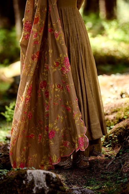 Paulmi And Harsh_Beige Cotton Silk And Malai Chanderi Anar Print & Anarkali Set With Dupatta _at_Aza_Fashions