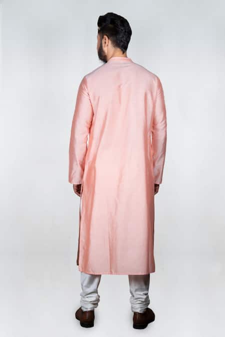 Shop Priyanka Haralalka Pink Banaras Cotton Silk Blend Floral, Katha Work Hand Embroidered Kurta Set at Aza Fashions Shop_Priyanka Haralalka_Pink Banaras Cotton Silk Blend Floral, Katha Work Hand Embroidered Kurta Set _at_Aza_Fashions