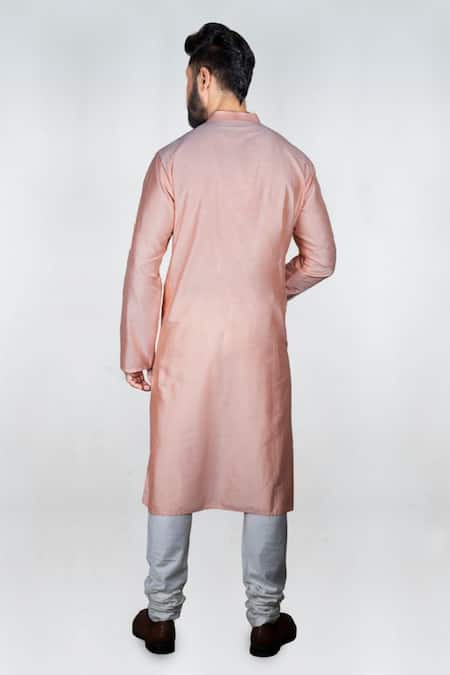 Shop Priyanka Haralalka Pink Banaras Cotton Silk Blend Panel Shadow Embroidered Kurta Set at Aza Fashions Shop_Priyanka Haralalka_Pink Banaras Cotton Silk Blend Panel Shadow Embroidered Kurta Set _at_Aza_Fashions