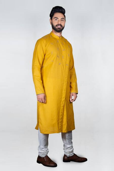 Priyanka Haralalka Yellow Handloom Cotton Specs Motifs, Pintux Work Goggles Embroidered Kurta Set Online at Aza Fashions Priyanka Haralalka_Yellow Handloom Cotton Specs Motifs, Pintux Work Goggles Embroidered Kurta Set _Online_at_Aza_Fashions