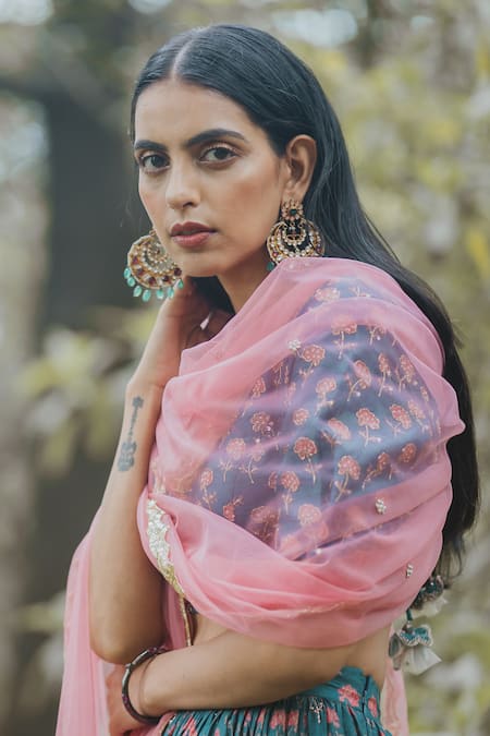 Paulmi And Harsh_Blue Cotton Silk Embroidered Lehenga Set_Online_at_Aza_Fashions