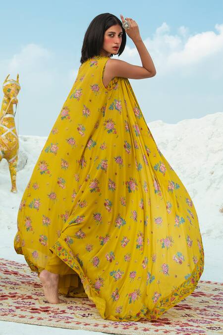 Buy Paulmi and Harsh Yellow Top Printed Jacket And Pant Set Online