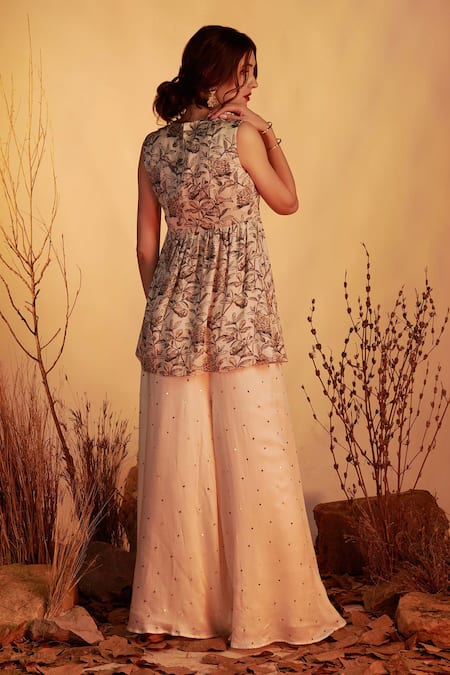 Shop_House Of Hiya_White Kurta And Sharara Modal Satin & Floral Print Anarkali Set  _at_Aza_Fashions
