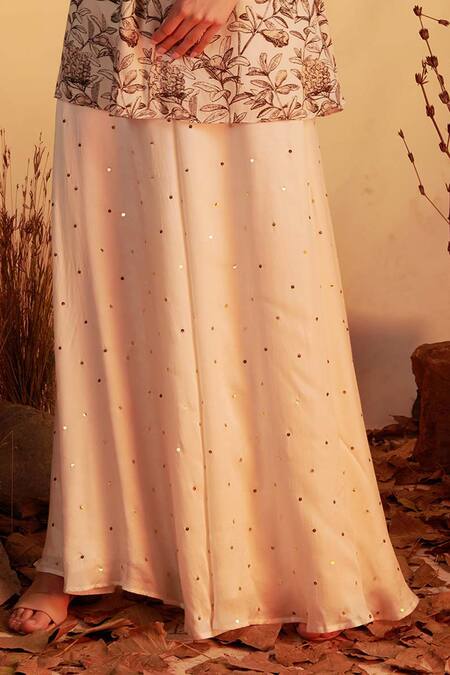 Shop_House Of Hiya_White Kurta And Sharara Modal Satin & Floral Print Anarkali Set  _Online_at_Aza_Fashions