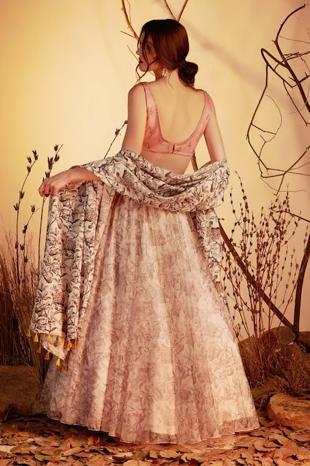 Shop House Of Hiya White Scoop Neck Floral Print Lehenga Set at Aza Fashions Shop_House Of Hiya_White Scoop Neck Floral Print Lehenga Set _at_Aza_Fashions