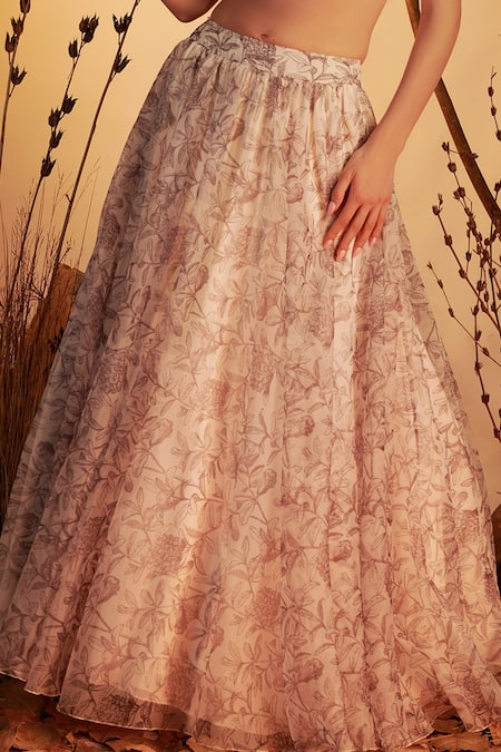 House Of Hiya White Scoop Neck Floral Print Lehenga Set at Aza Fashions House Of Hiya_White Scoop Neck Floral Print Lehenga Set _at_Aza_Fashions