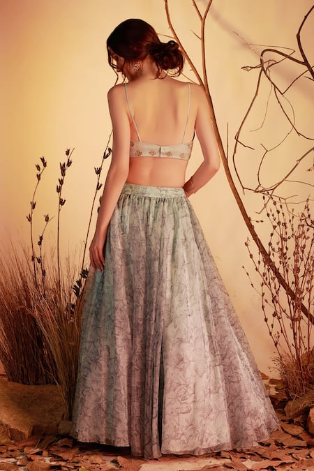 Shop House Of Hiya White V Neck Floral Print Lehenga Set at Aza Fashions Shop_House Of Hiya_White V Neck Floral Print Lehenga Set _at_Aza_Fashions