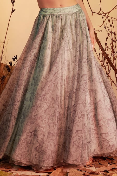 Shop House Of Hiya White V Neck Floral Print Lehenga Set Online at Aza Fashions Shop_House Of Hiya_White V Neck Floral Print Lehenga Set _Online_at_Aza_Fashions