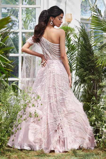 Kamaali Couture Shimmer Embellished Draped Gown 