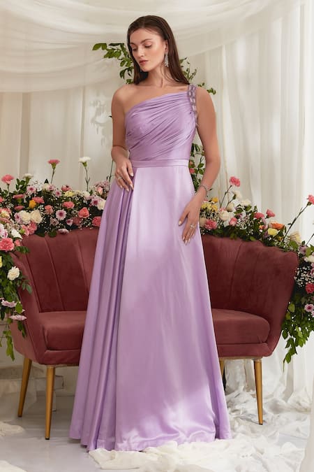 Zosia_Purple Luxury Crepe Satin Thread And Cutdana Work One Shoulder Semele Gown_Online_at_Aza_Fashions