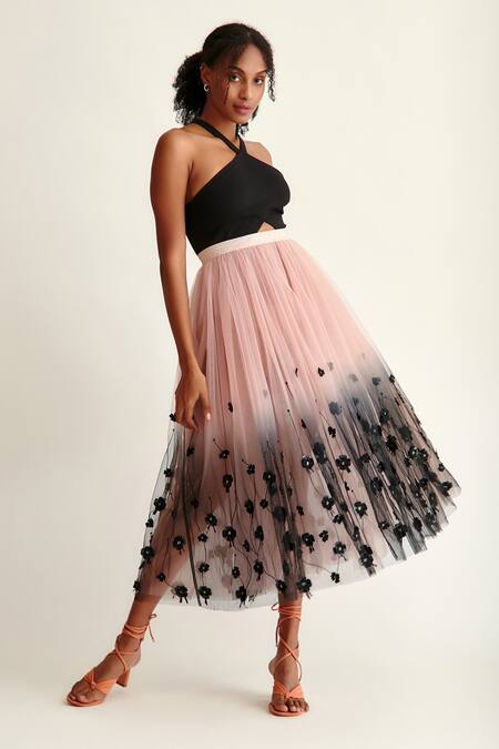 Pink tulle floral outlet skirt