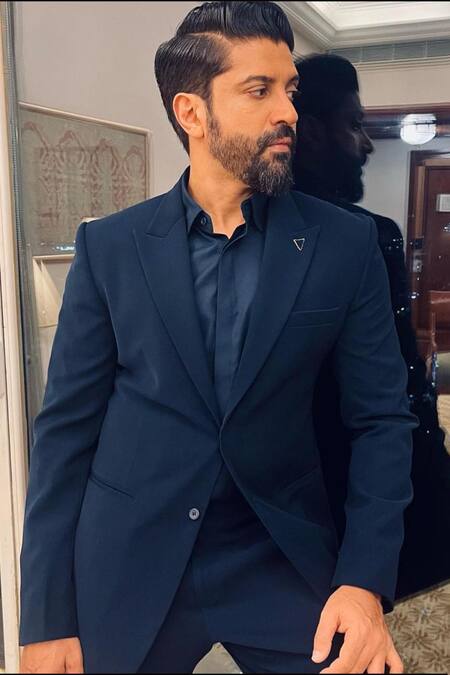 Tisa - Men_Blue Tuxedo And Trousers- Viscose Polyester Embroidery Cutdana Placement Set_at_Aza_Fashions