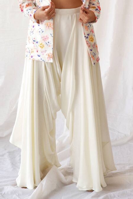 Shop Shachi Sood Grey Dupion Silk, Silk, Butter Floral Lapel Collar Printed Pant Set Online at Aza Fashions Shop_Shachi Sood_Grey Dupion Silk, Silk, Butter Floral Lapel Collar Printed Pant Set _Online_at_Aza_Fashions