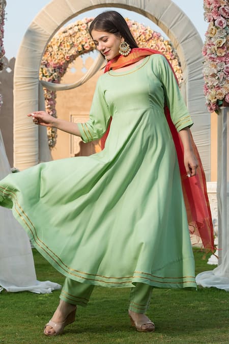 Plain best sale green anarkali