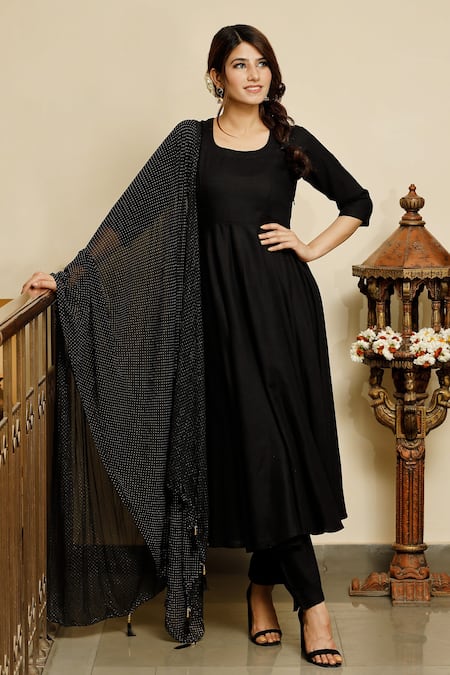 Buy Rudra Bazaar Black Anarkali Kurti & Pyjamas With Duppata Online at Best  Price | Distacart