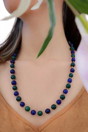 Shop Do Taara Blue Semi-precious Stones Embellished Long Necklace at Aza Fashions Shop_Do Taara_Blue Semi-precious Stones Embellished Long Necklace _at_Aza_Fashions