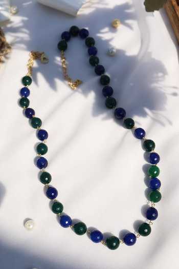 Buy Do Taara Blue Semi-precious Stones Embellished Long Necklace at Aza Fashions Buy_Do Taara_Blue Semi-precious Stones Embellished Long Necklace _at_Aza_Fashions