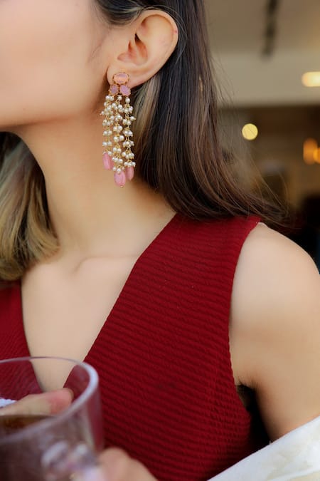 Buy_Do Taara_Gold Plated Pearls Embellished Dangler Earrings _Online_at_Aza_Fashions