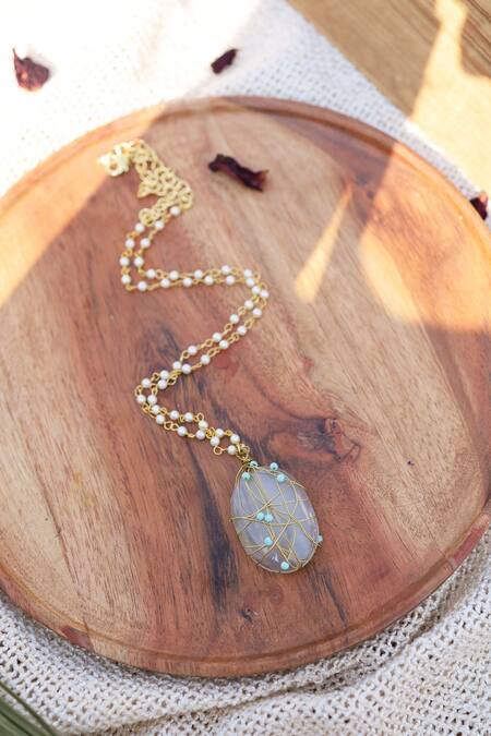 Buy Gold Plated Semi-precious Stones Embellished Pendant Necklace