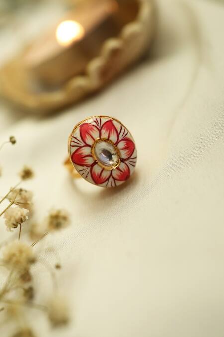 Buy Do Taara Gold Plated Diamonds Floral Meenakari Ring Online at Aza Fashions Buy_Do Taara_Gold Plated Diamonds Floral Meenakari Ring _Online_at_Aza_Fashions