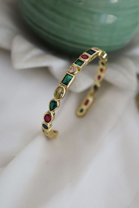 Multi Stone Cabochon Bracelet, Etruscan Style Bracelet — Antique Jewelry NYC