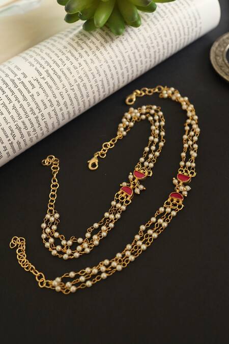 Buy_Do Taara_Gold Plated Pearls Layered Anklets -Set of 2 _Online_at_Aza_Fashions