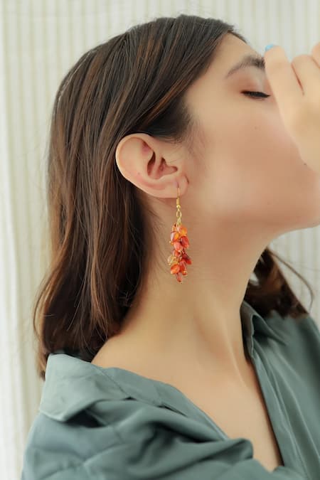 Shop Do Taara Gold Plated Stones Dangler Earrings at Aza Fashions Shop_Do Taara_Gold Plated Stones Dangler Earrings _at_Aza_Fashions