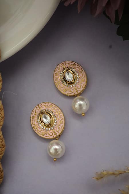 Buy_Do Taara_Gold Plated Kundan Meenakari Stud Earrings _Online_at_Aza_Fashions