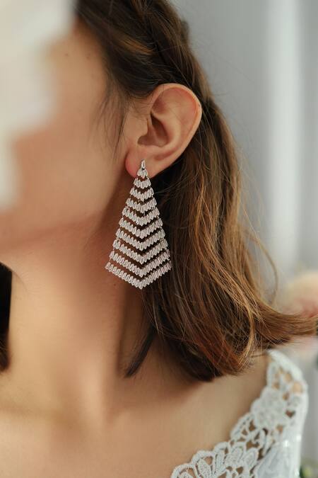 Do Taara_Silver Plated Faux Diamond Cutwork Earrings_Online_at_Aza_Fashions