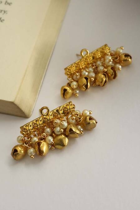 Gold Finish Blue Beaded Stud Earrings Design by House of D'oro at Pernia's  Pop Up Shop 2024