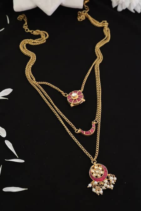 Shop_Do Taara_Gold Plated Layered Kundan Chain _at_Aza_Fashions