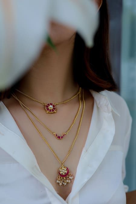 Do Taara_Gold Plated Layered Kundan Chain _Online_at_Aza_Fashions