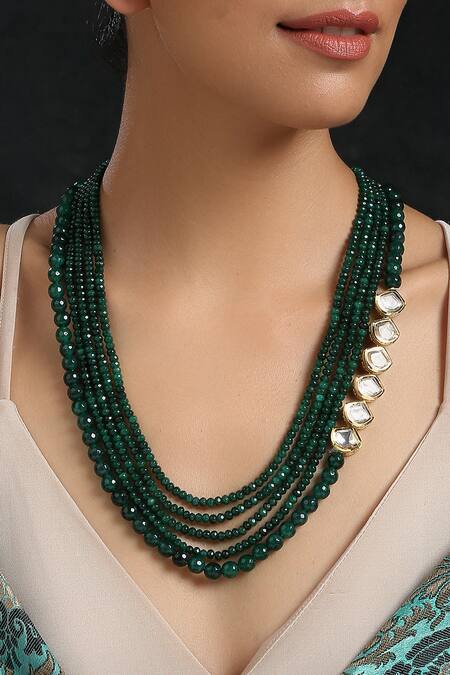 Paisley Pop Green Layered Kundan Necklace Online at Aza Fashions Paisley Pop_Green Layered Kundan Necklace _Online_at_Aza_Fashions
