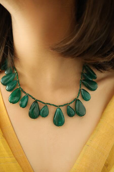 Do Taara_Green Semi-precious Stones Drop Necklace _Online_at_Aza_Fashions