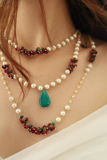 Do Taara_Gold Plated Multi Layered Stone Necklace _Online_at_Aza_Fashions