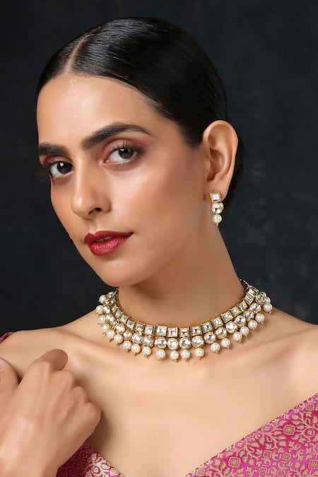 Paisley Pop Gold Plated Silver Alloy Kundan Choker Set 