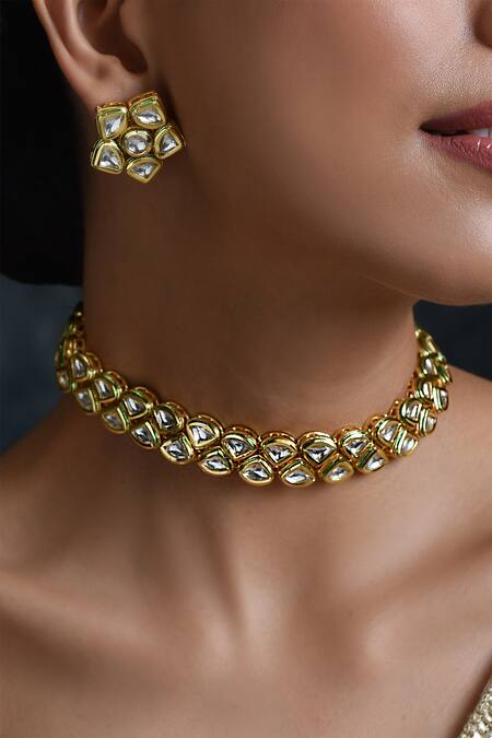 Paisley Pop Gold Plated Diamonds, Stones Kundan Choker Set Online at Aza Fashions Paisley Pop_Gold Plated Diamonds, Stones Kundan Choker Set _Online_at_Aza_Fashions