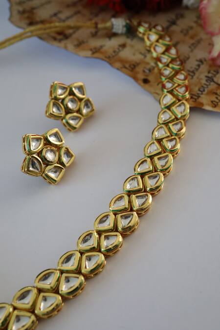Buy Paisley Pop Gold Plated Diamonds, Stones Kundan Choker Set Online at Aza Fashions Buy_Paisley Pop_Gold Plated Diamonds, Stones Kundan Choker Set _Online_at_Aza_Fashions