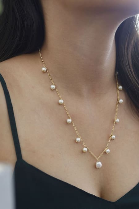 Floating White Pearls, Pearl Necklace, Gold Wedding Necklace, 14k Station  Necklace, Solid Gold Chain With Freshwater Pearls Necklace - Etsy