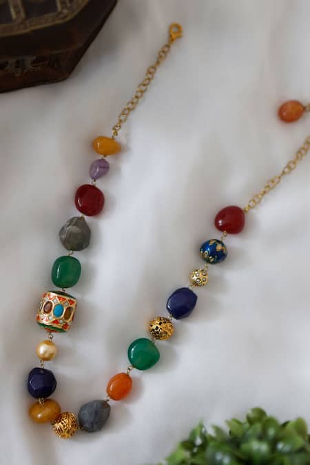 Buy_Do Taara_Multi Color Natural Stones Navrattan Necklace _Online_at_Aza_Fashions