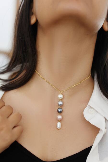 Buy White Pearl Drop Necklace Set by Zevar by Geeta Online at Aza Fashions.