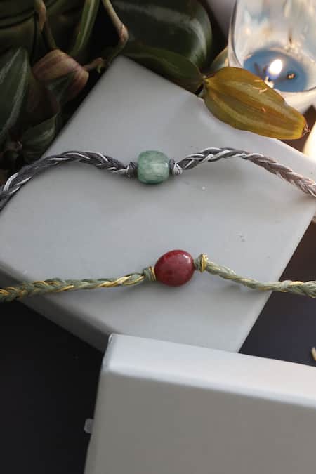 Do Taara Braided Natural Stone Rakhi Set 