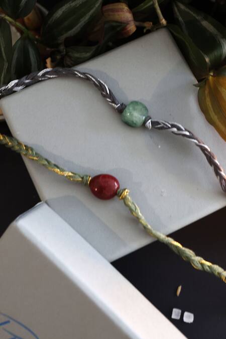 Do Taara_Green Gemstones Braided Natural Rakhi Set_Online_at_Aza_Fashions