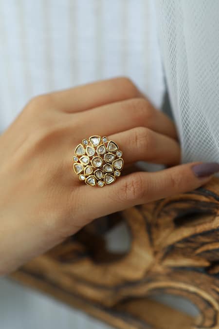 Do Taara_Gold Plated Kundan Ring_Online_at_Aza_Fashions